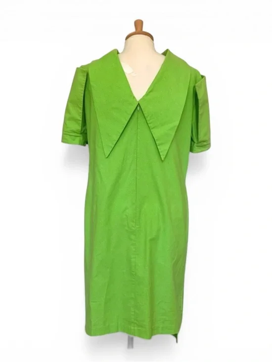 Handmade Architectural Lime Green Cotton Shift Dress - Avant Garde Mini - Picture 7 of 12